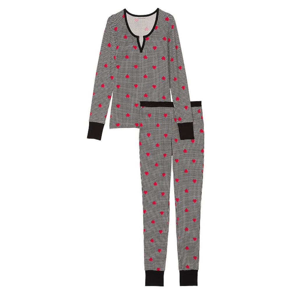 Victoria’s Secret Thermal Long Pajama Set in Houndstooth Heart size S Short